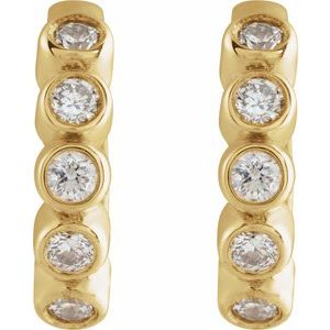 14K Yellow Gold Pair Round Shape 1.5Mm I1, Gh 1/8 Ctw Natural Diamond Bezel-Set Hinged Hoop Earrings, Length: 10.25 Mm, Thickness: 2.2 Mm