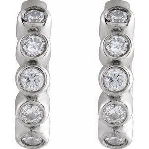 14K White Gold Pair Round Shape 1.5Mm I1, Gh 1/5 Ctw Natural Diamond Bezel-Set Hinged Hoop Earrings, Length: 12.24 Mm, Thickness: 2.2 Mm
