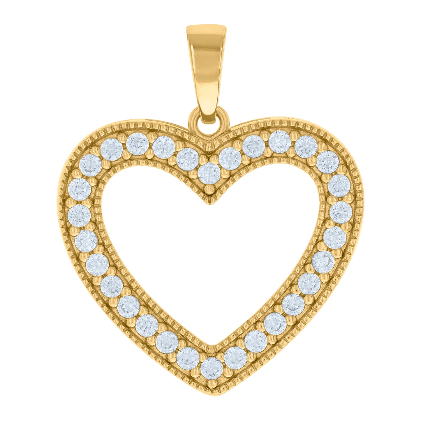 Sterling Silver Womens Cubic Zirconia Heart Charm Pendant