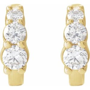 14K Yellow Gold Round 1/3 Ctw Natural Diamond Graduated 3-Stone Hoop Earrings