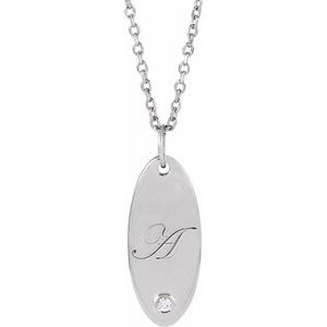 14K White Gold Round 1.5Mm G-H I1 .015 Ct Natural Diamond Engravable Necklace, Length: 18 In