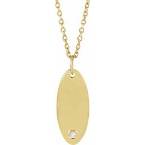 14K Yellow Gold Round 1.5Mm G-H I1 .015 Ct Natural Diamond Engravable Necklace, Length: 18 In