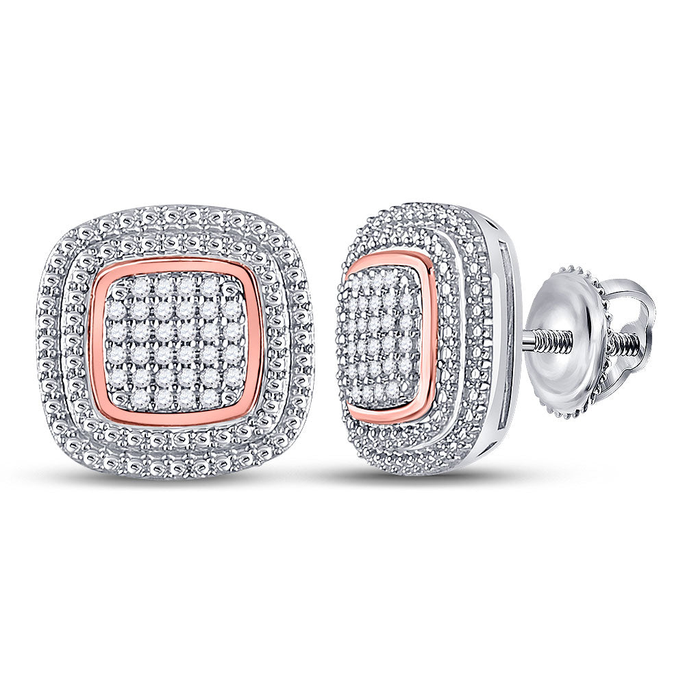 10K Rose Gold Womens Round Diamond Square Cluster Earrings 1/6 Cttw, Length: 0.51 In, Width: 0.51 In
