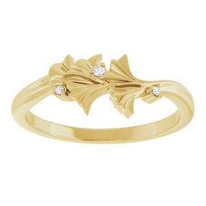 14K Yellow Gold Round Polished .015 Ctw Natural Diamond Nature-Inspired Ring Size 7