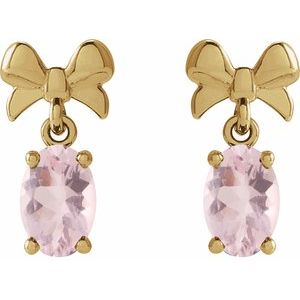 14K Yellow Gold Oval 7 X 5 Mm Natural Pink Morganite Bow Earrings