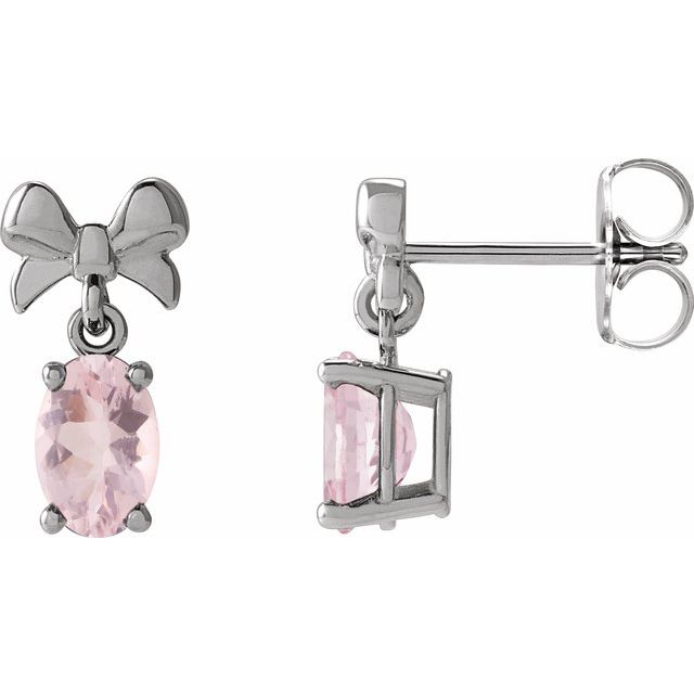 14K White Gold Oval 6 X 4 Mm Friction Backs Polished Natural Pink Morganite Bow Earrings