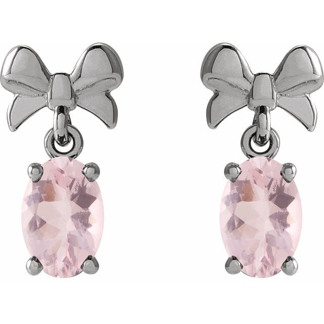 14K White Gold Oval 6 X 4 Mm Friction Backs Polished Natural Pink Morganite Bow Earrings