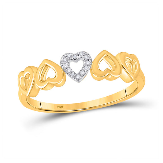 10K Yellow Gold Womens Round Diamond Alternating Heart Band Ring .03 Cttw, Womens Size: 5-10