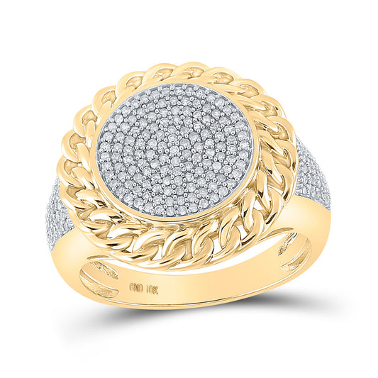 10K Yellow Gold Mens Round Diamond Cuban Link Circle Ring 1/2 Cttw, Mens Size: 7-13
