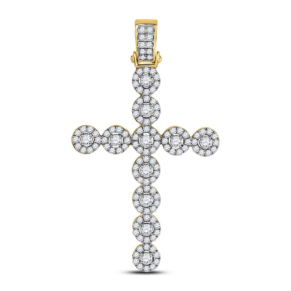 14K Yellow Gold Mens Round Diamond Cross Charm Pendant 2 Cttw