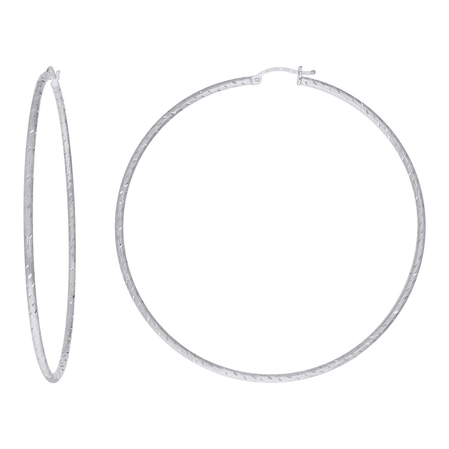 Sterling Silver Womens Diamond-cut 2mm Hoop Earrings