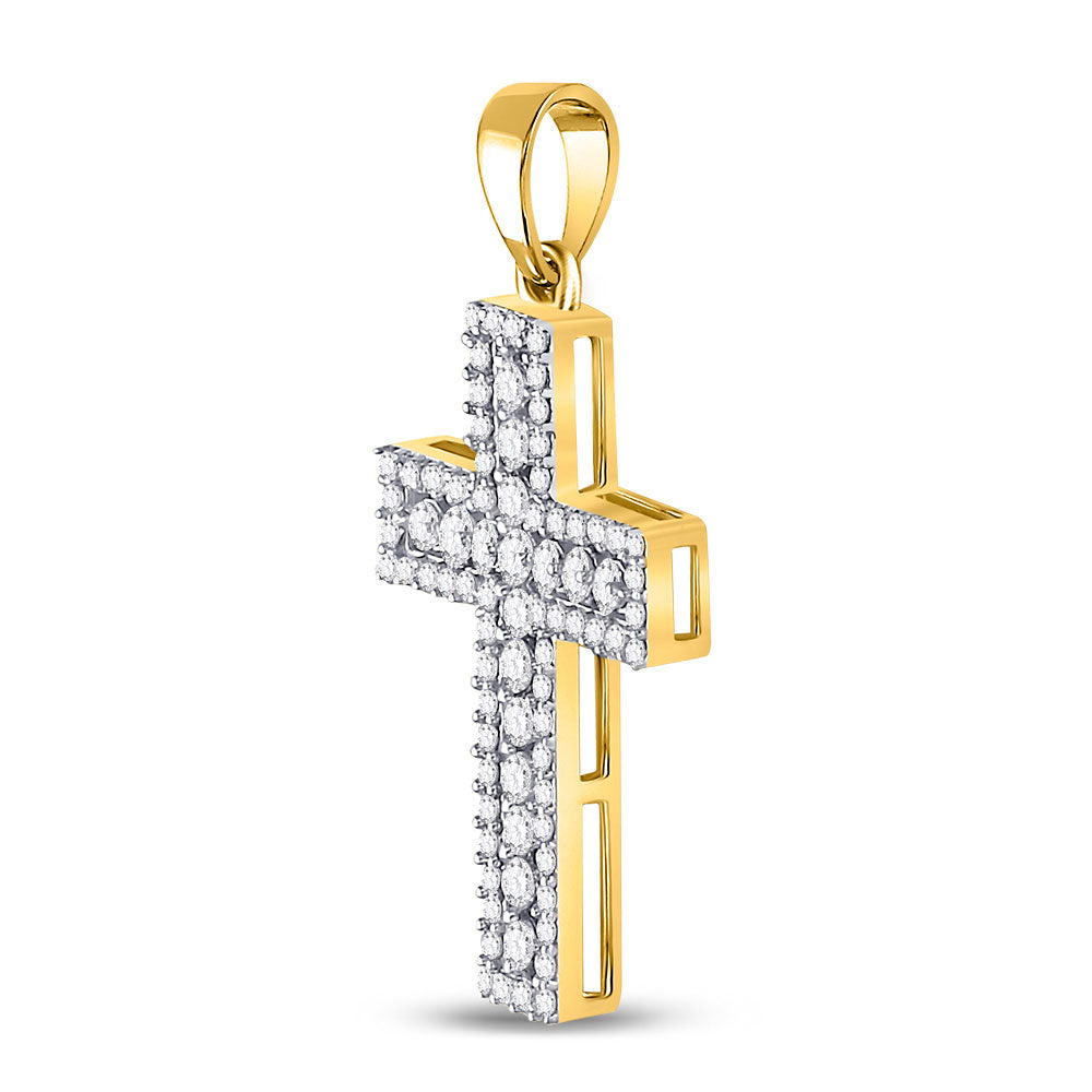 14K Yellow Or White Or Rose Gold Womens Round Diamond Cross Pendant