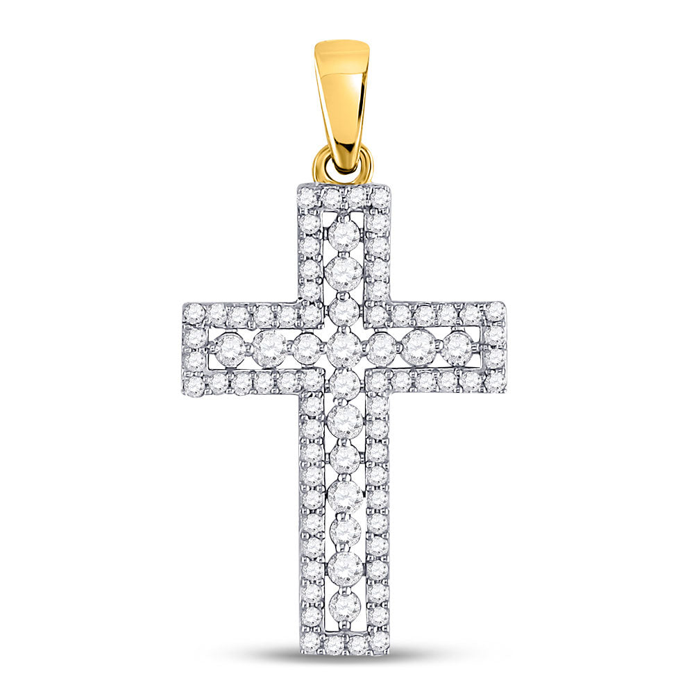 14K Yellow Or White Or Rose Gold Womens Round Diamond Cross Pendant