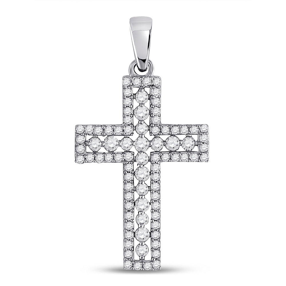 14K Yellow Or White Or Rose Gold Womens Round Diamond Cross Pendant