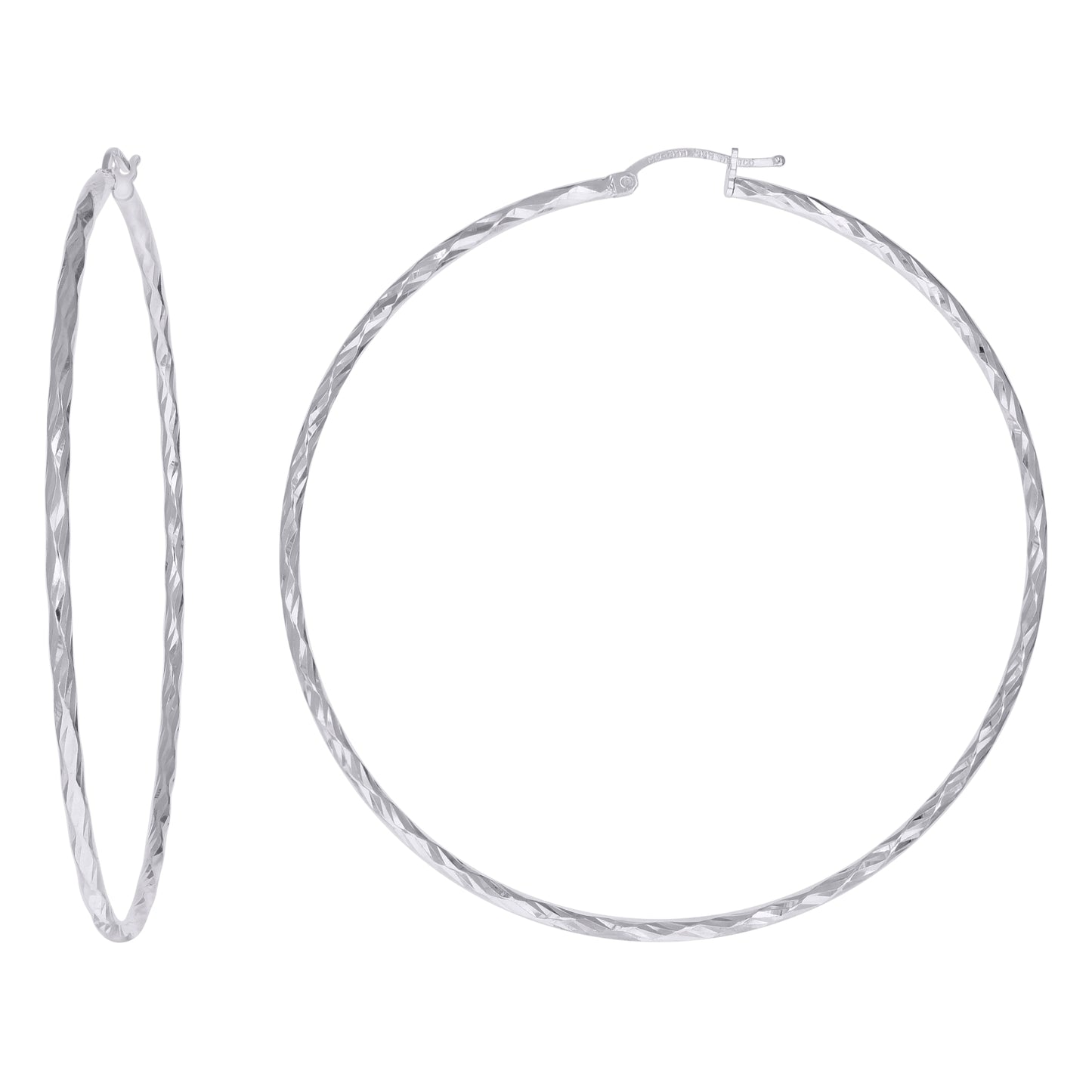 Sterling Silver Womens Diamond-cut 2mm Hoop Earrings