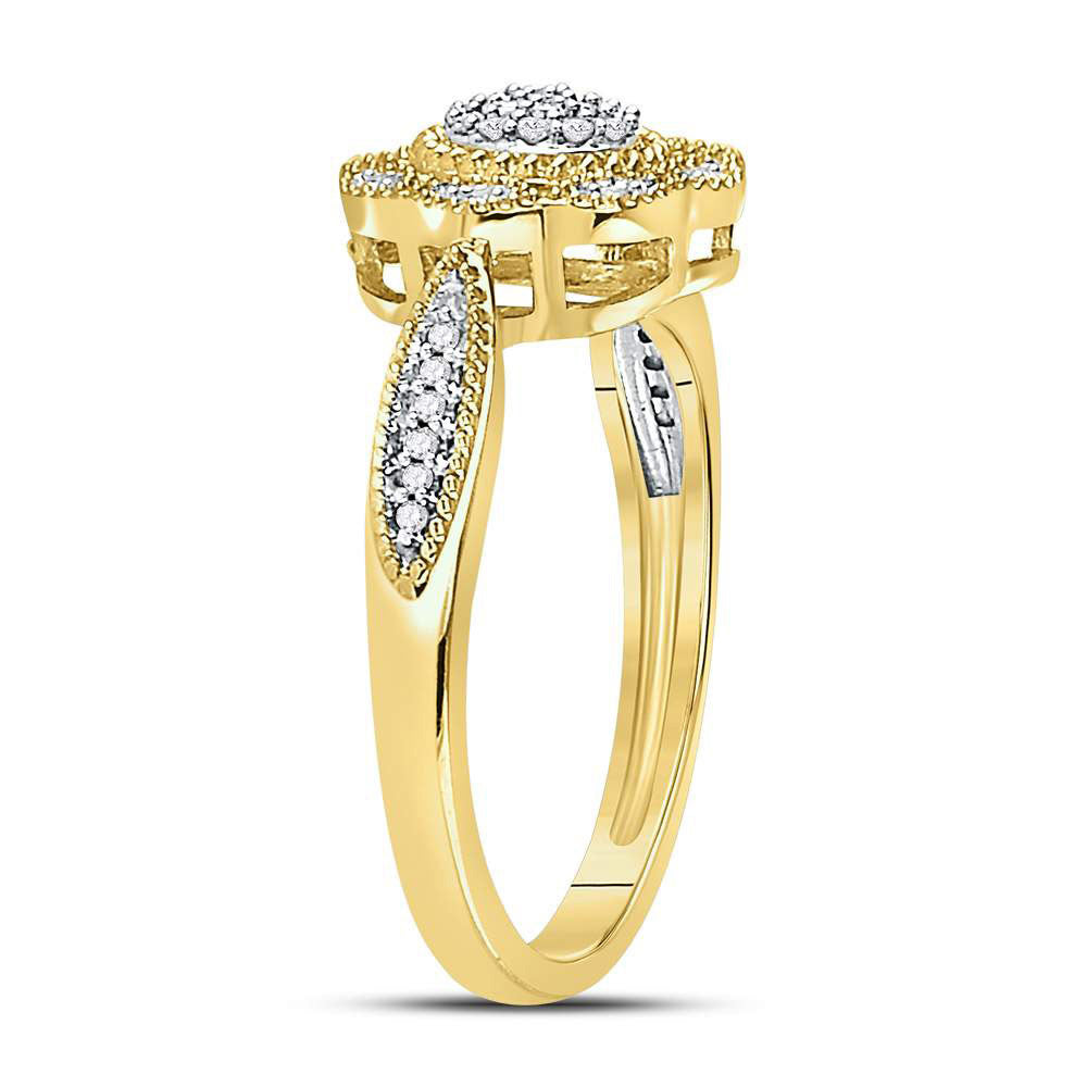 10K Yellow Gold Womens Round Diamond Milgrain Cable Cluster Ring 1/8 Cttw, Womens Size: 5-10