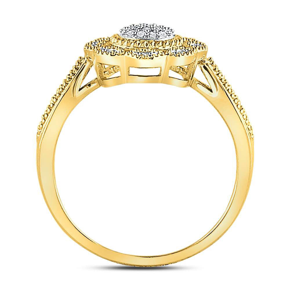 10K Yellow Gold Womens Round Diamond Milgrain Cable Cluster Ring 1/8 Cttw, Womens Size: 5-10