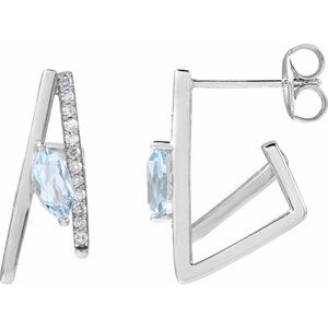 14K White Gold Marquise 6 X 3 Mm Natural Sky Blue Topaz And 1/8 Ctw Natural Diamond Earrings