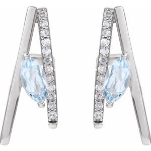 14K White Gold Marquise 6 X 3 Mm Natural Sky Blue Topaz And 1/8 Ctw Natural Diamond Earrings