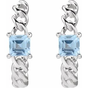 14K White Gold Square 4 X 4 Mm Natural Sky Blue Topaz Earrings