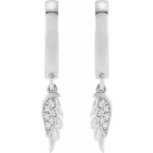 Sterling Silver Round 1 Mm .03 Ctw Natural Diamond Angel Wing Hinged Hoop Earrings