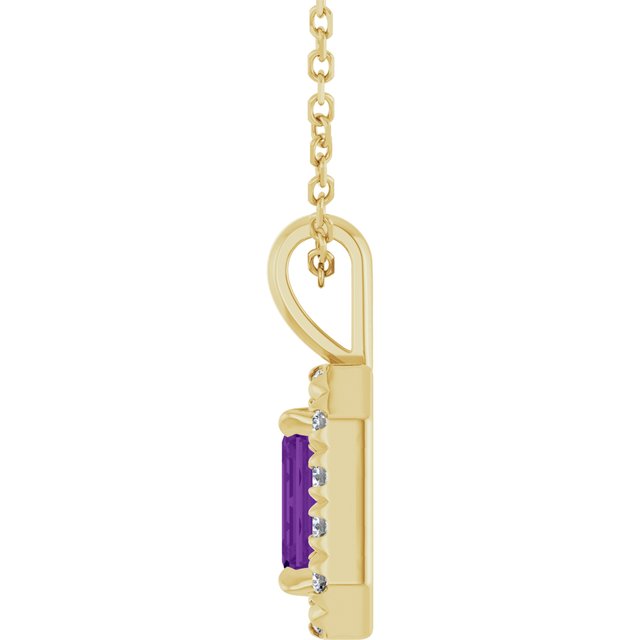 14K Yellow Gold Emerald 6 X 4Mm I1, G-H 16-18 In Polished Natural Amethyst And 1/5 Ctw Natural Diamond French-Set Halo-Style Necklace