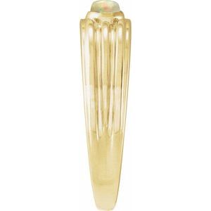 14K Yellow Gold Oval 5 X 3 Mm Polished Natural White Opal Cabachon Solitaire Ring Size 7