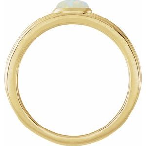 14K Yellow Gold Oval 5 X 3 Mm Polished Natural White Opal Cabachon Solitaire Ring Size 7