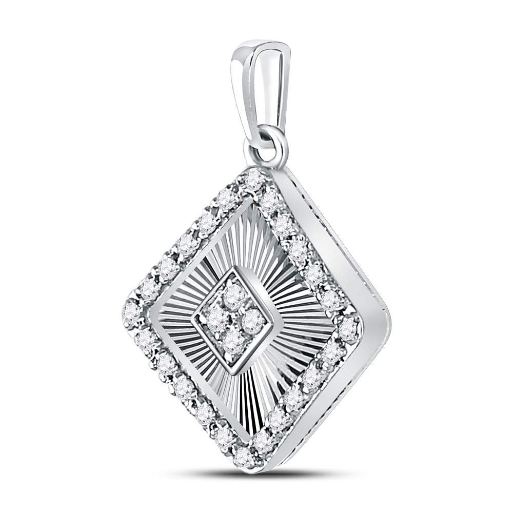10K White Gold Womens Round Diamond Diagonal Square Pendant 1/6 Cttw