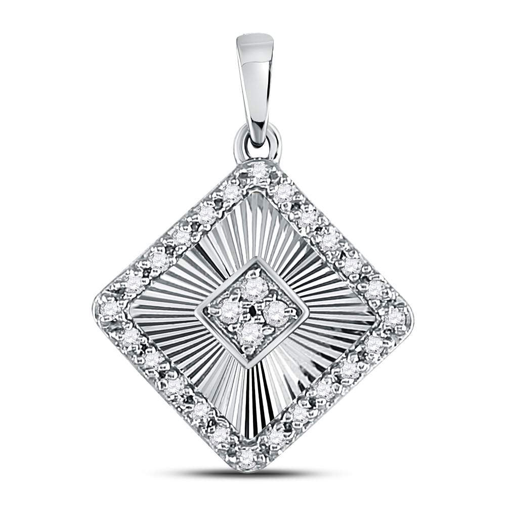 10K White Gold Womens Round Diamond Diagonal Square Pendant 1/6 Cttw