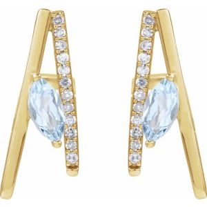 14K Yellow Gold Marquise 6 X 3 Mm Natural Sky Blue Topaz And 1/8 Ctw Natural Diamond Earrings