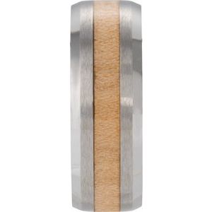 Tungsten 8 Mm Polished Beveled Band With Cypress Wood Inlay Size 12