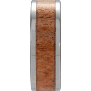 Tungsten 8 Mm Polished Flat Band With Mesquite Wood Inlay Size 12