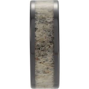 Black Ceramic Flat Band with Antler Wood Inlay size 8.5