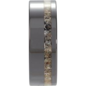 Black Ceramic Flat Band with Antler Wood Inlay size 8.5