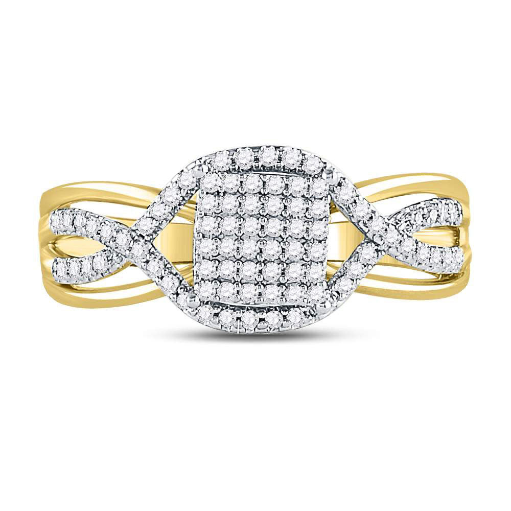 10K Yellow Gold Womens Round Diamond Rectangle Twist Cluster Ring 1/4 Cttw, Womens Size: 5-10