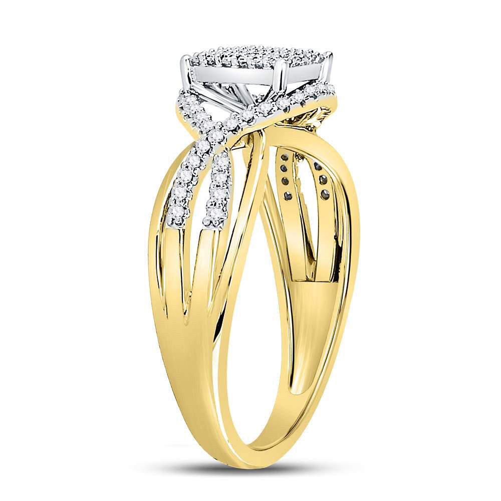 10K Yellow Gold Womens Round Diamond Rectangle Twist Cluster Ring 1/4 Cttw, Womens Size: 5-10