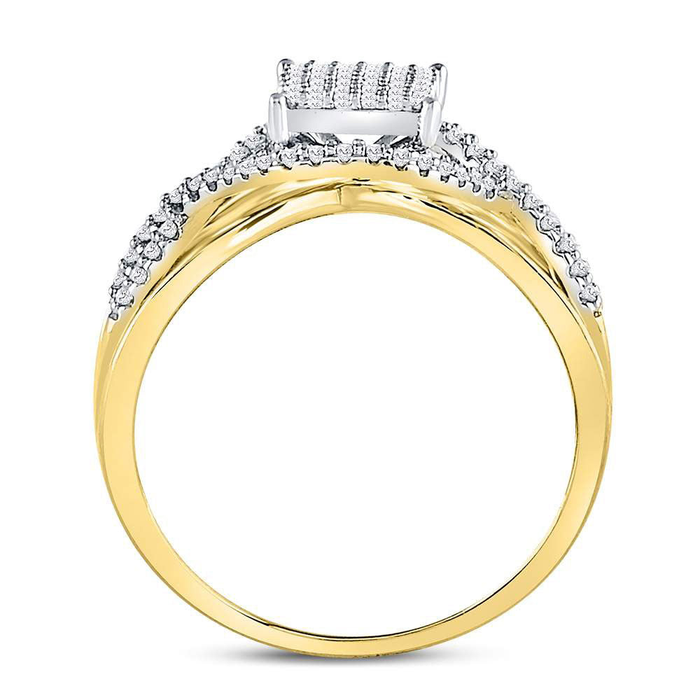 10K Yellow Gold Womens Round Diamond Rectangle Twist Cluster Ring 1/4 Cttw, Womens Size: 5-10