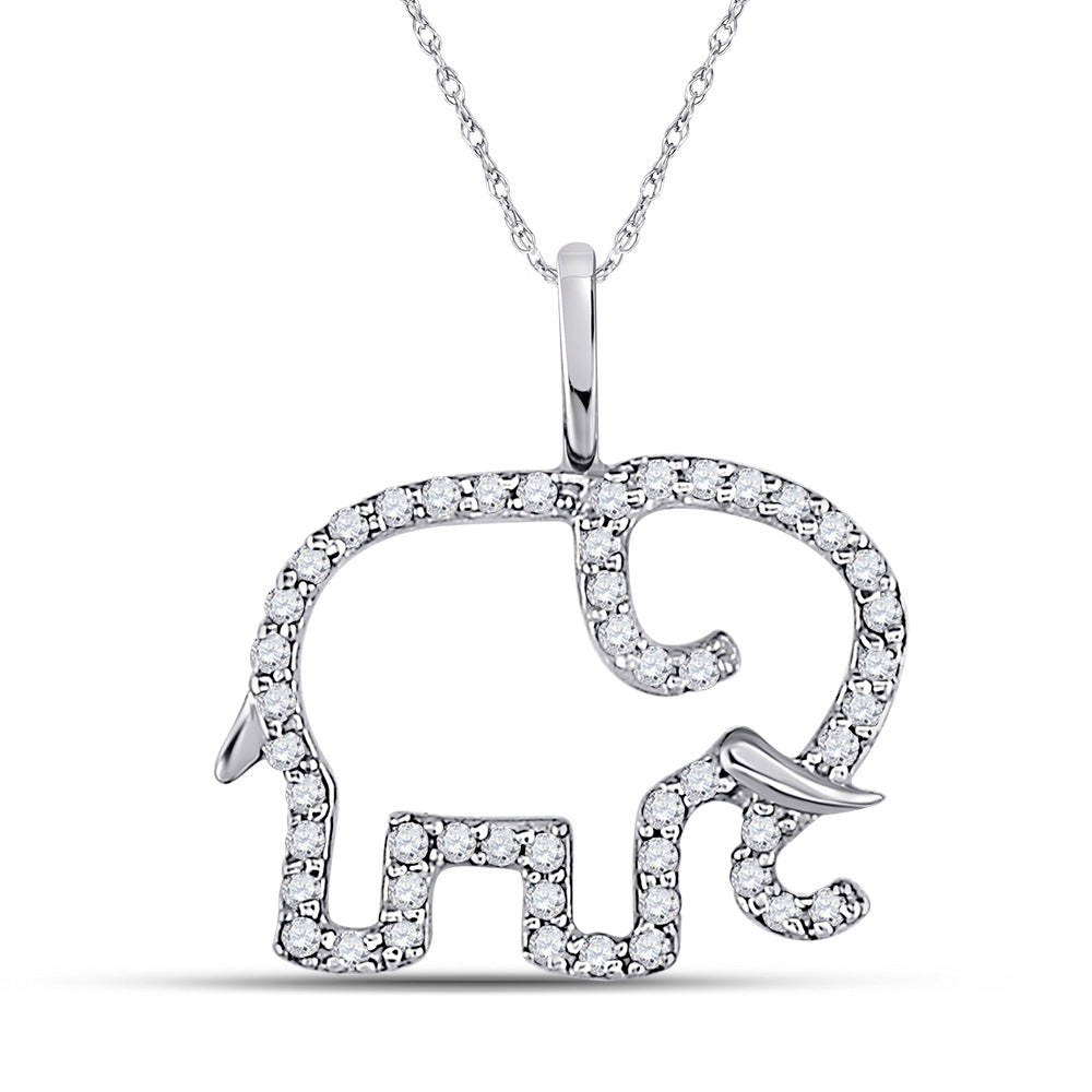 10K White Or Yellow Gold Womens Round Diamond Elephant Outline Animal Pendant