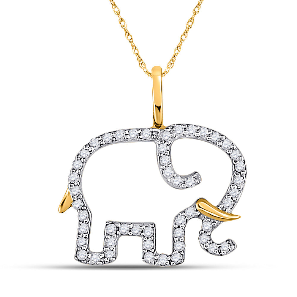 10K White Or Yellow Gold Womens Round Diamond Elephant Outline Animal Pendant