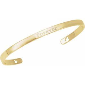 14K Yellow Gold Engravable Heart Pierced Cuff 7" Bracelet