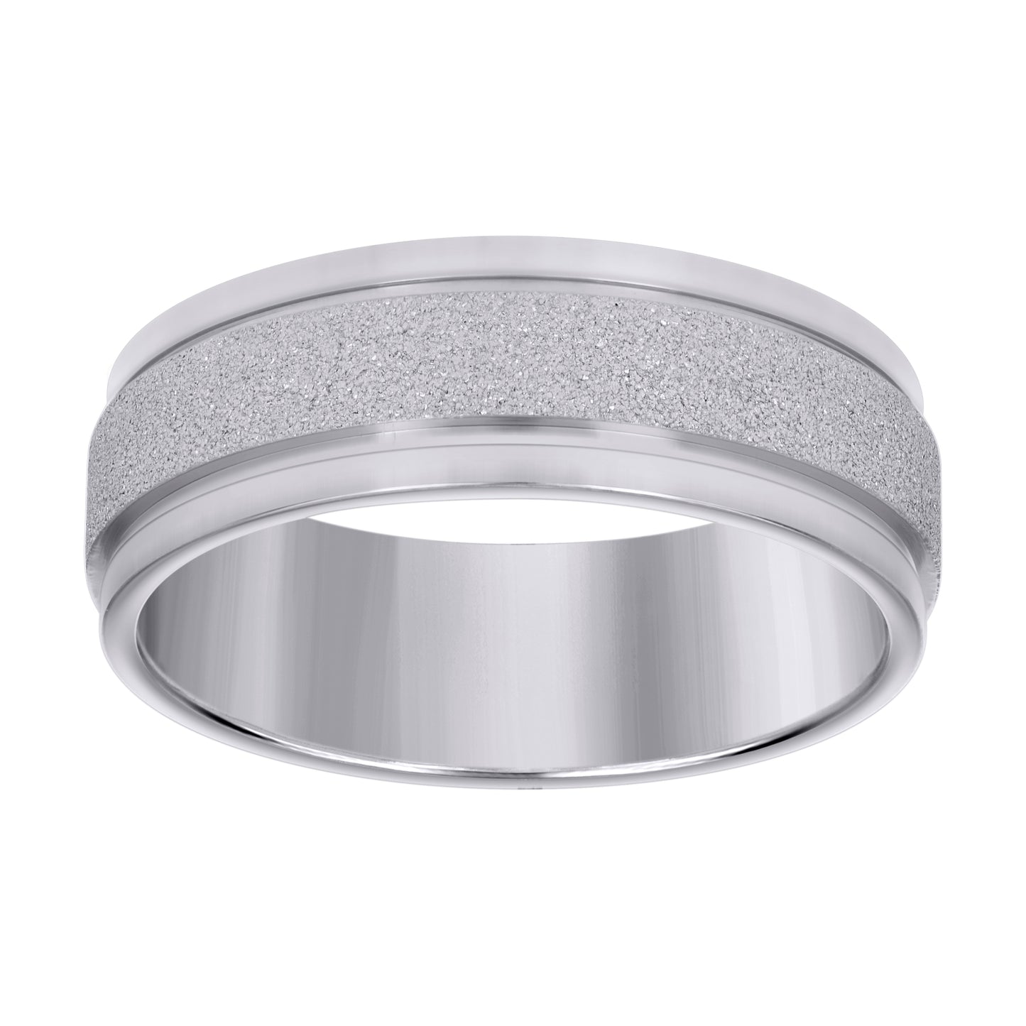 Stainless Steel Mens Stone Finish Grooved Comfort-Fit Bridal Anniversary Engagement Wedding Band 8mm