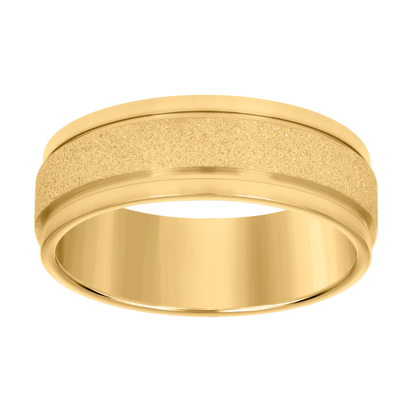 Stainless Steel Yellow-tone Mens Stone Finish Grooved Comfort-Fit Bridal Anniversary Engagement Wedding Band 8mm