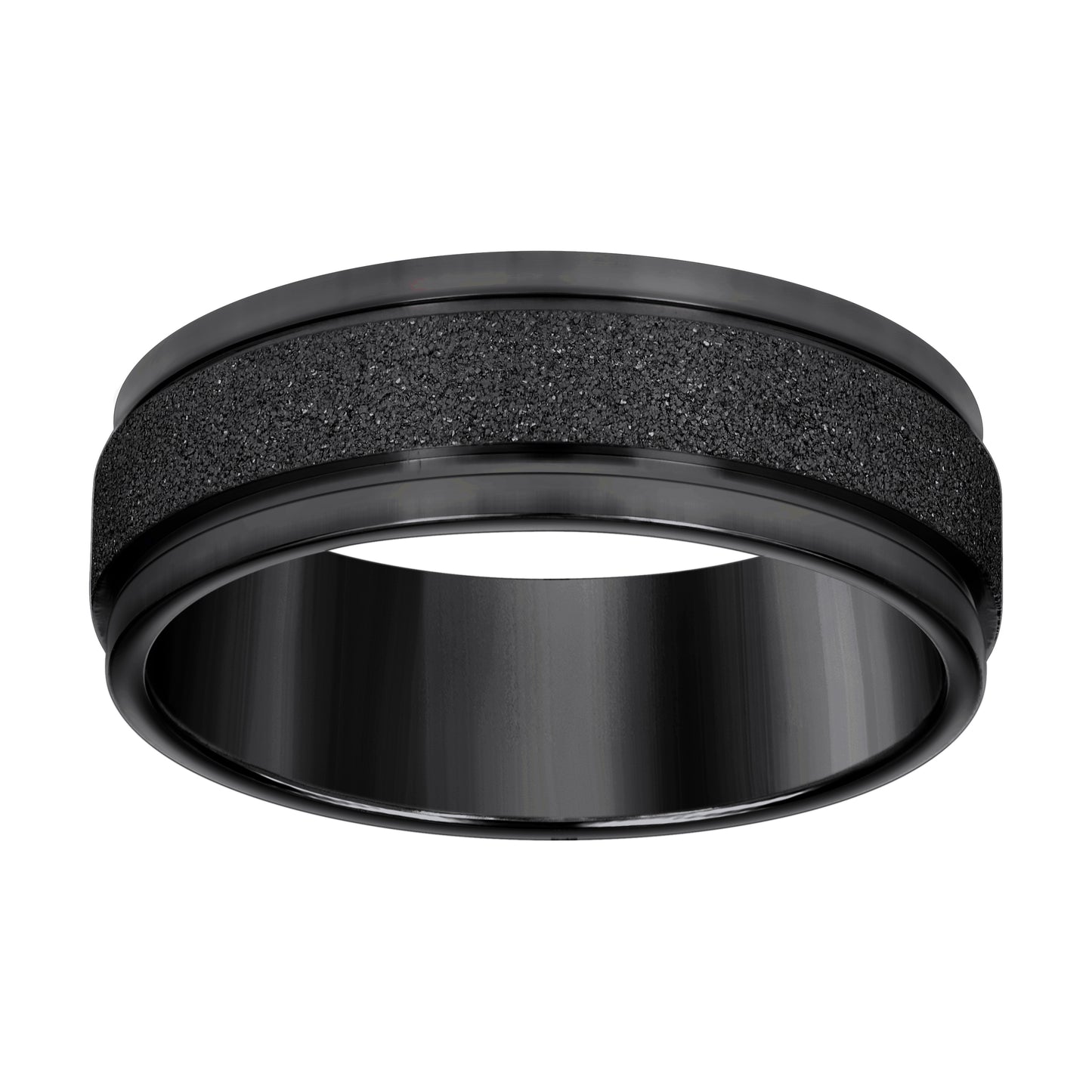 Stainless Steel Black-tone Mens Stone Finish Grooved Comfort-Fit Bridal Anniversary Engagement Wedding Band 8mm