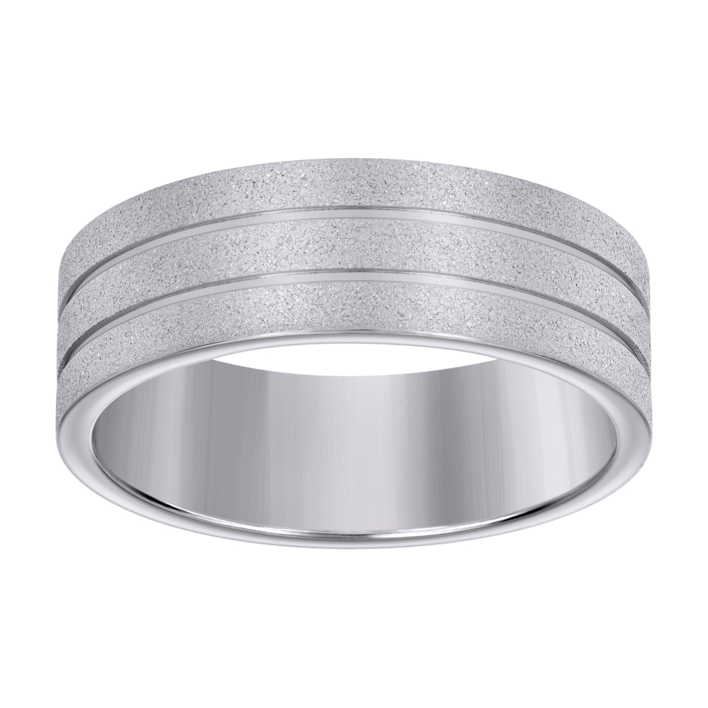 Stainless Steel Men's Stone Finish Grooved Comfort-Fit Bridal Anniversary Engagement Wedding Band 8mm