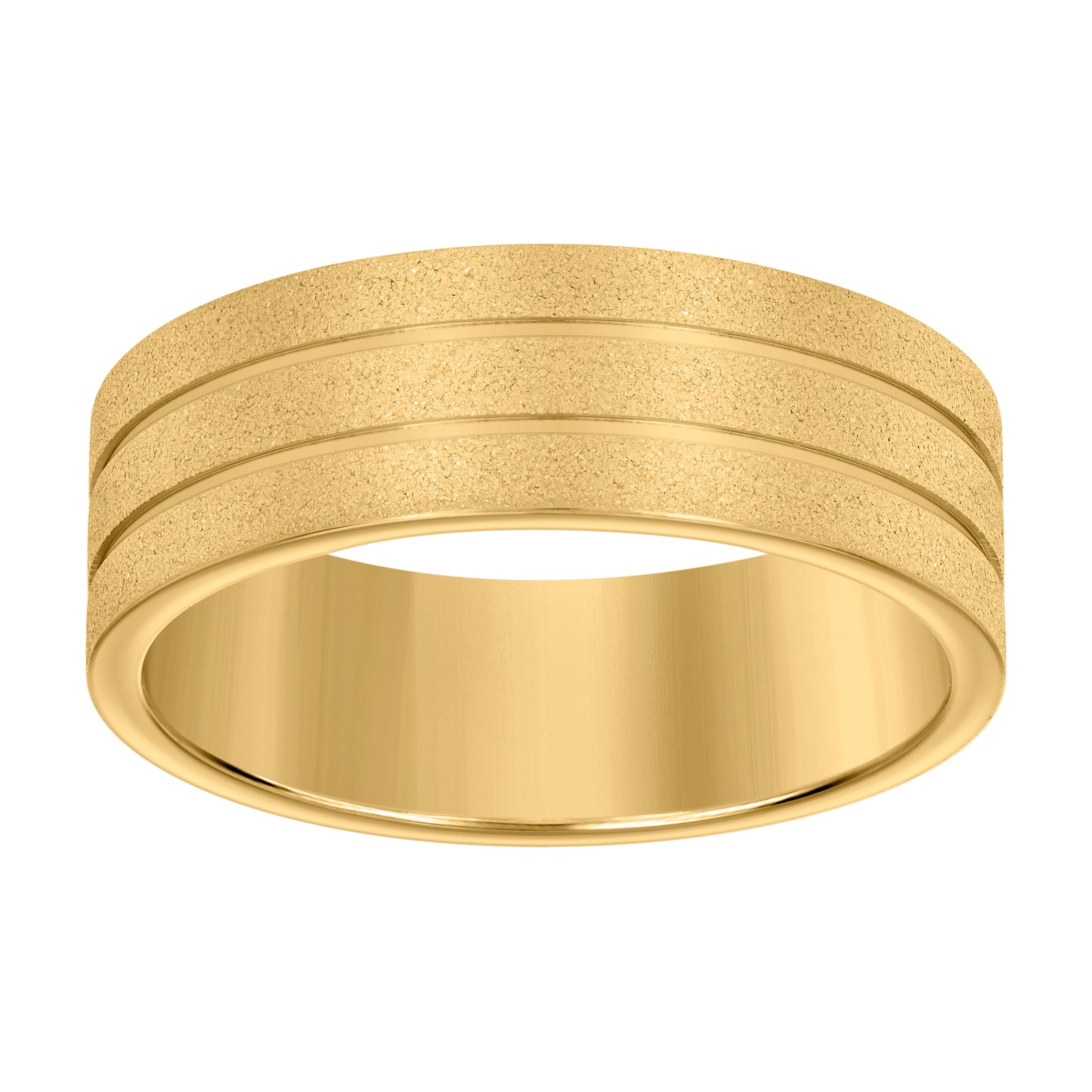 Stainless Steel Yellow-tone Men's Stone Finish Grooved Comfort-Fit Bridal Anniversary Engagement Wedding Band 8mm