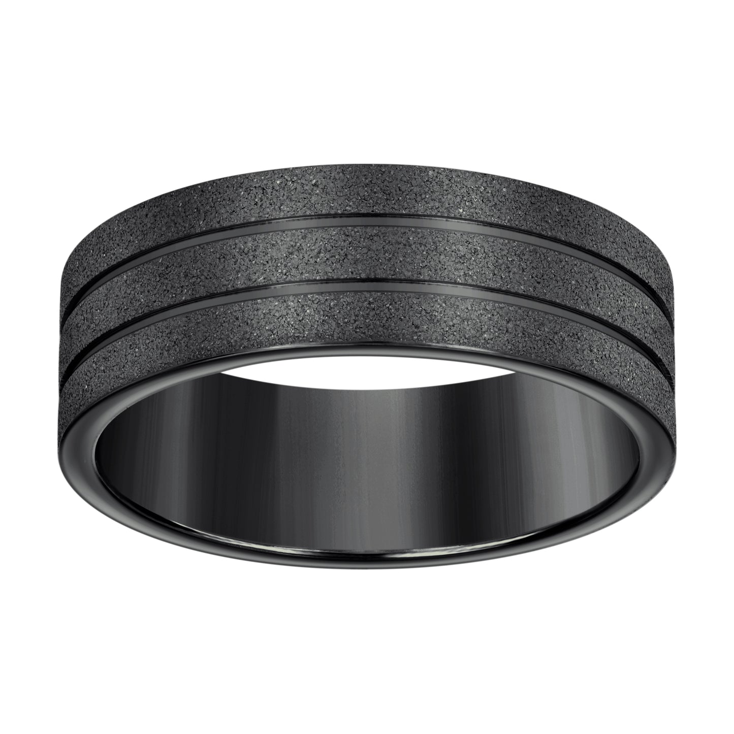 Stainless Steel Black-tone Men's Stone Finish Grooved Comfort-Fit Bridal Anniversary Engagement Wedding Band 8mm