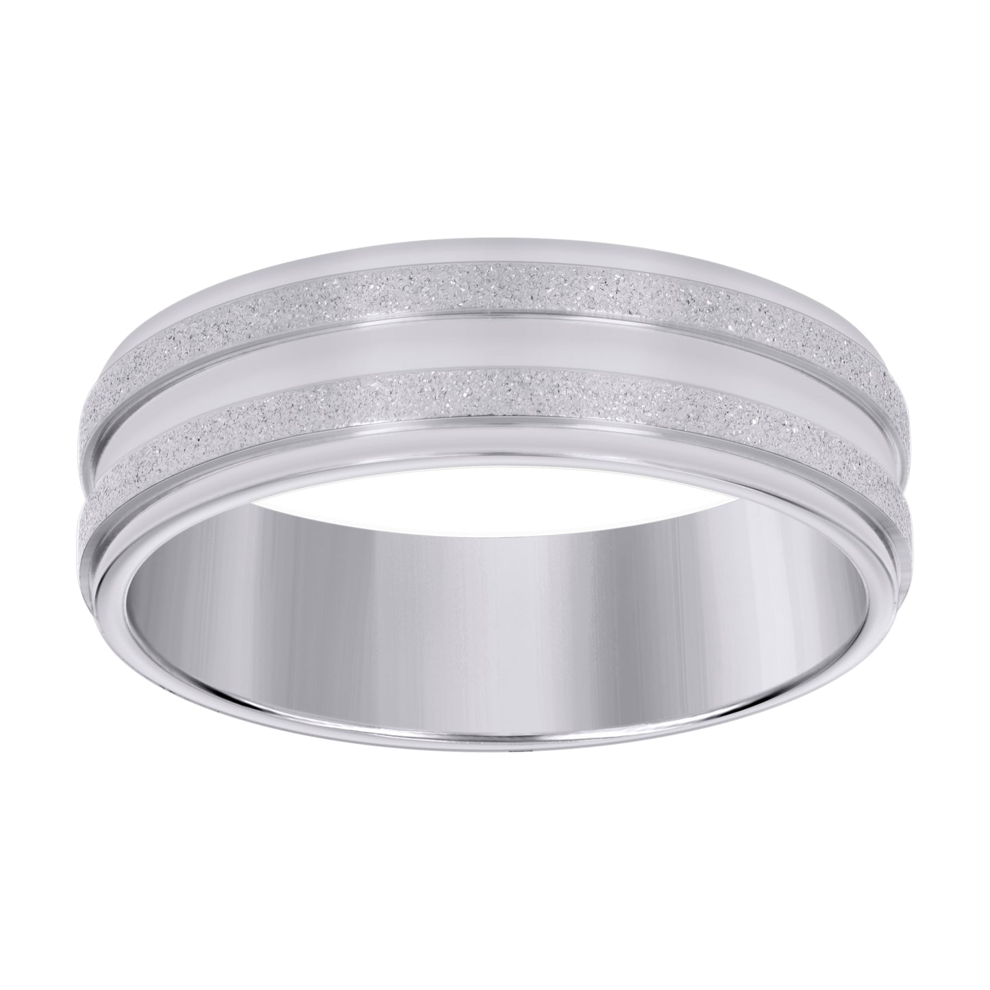 Stainless Steel Mens Stone Finish Grooved Comfort-Fit Bridal Anniversary Engagement Wedding Band 7mm