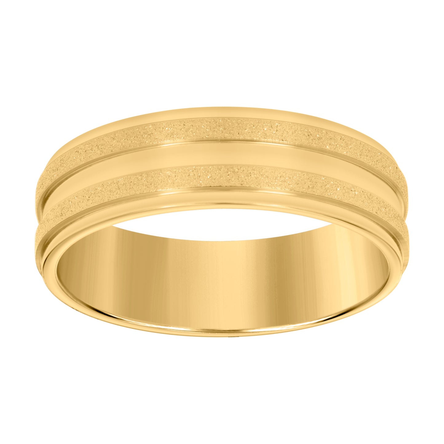 Stainless Steel Yellow-tone Mens Stone Finish Grooved Comfort-Fit Bridal Anniversary Engagement Wedding Band 7mm