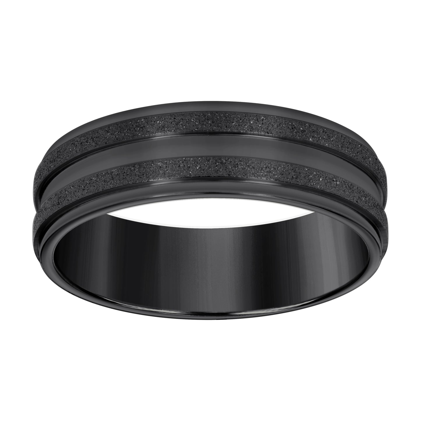 Stainless Steel Black-tone Mens Stone Finish Grooved Comfort-Fit Bridal Anniversary Engagement Wedding Band 7mm